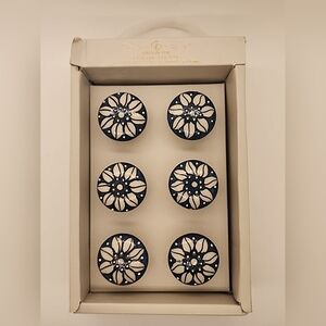 Casa Decor 6 pc set handmade Drawer Cabinet Knobs. Blue Silver White Floral. NEW